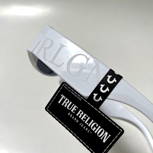 New TRUE RELIGION Slim Embossed Sunglasses Rectangle Wide Leg Logo Black Acetate New Original TRUE RELIGION Sunglasses Slim Rectangle Wide  main image 3